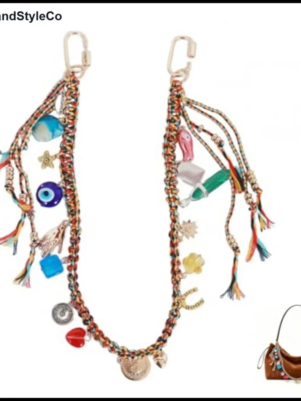 Gold Colorful Beaded Bag Charm Keychain for Women's Handbags